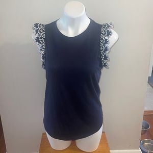 Kate Spade ladies Navy Blue Eyelet Trim Sleeves Top. Size small.